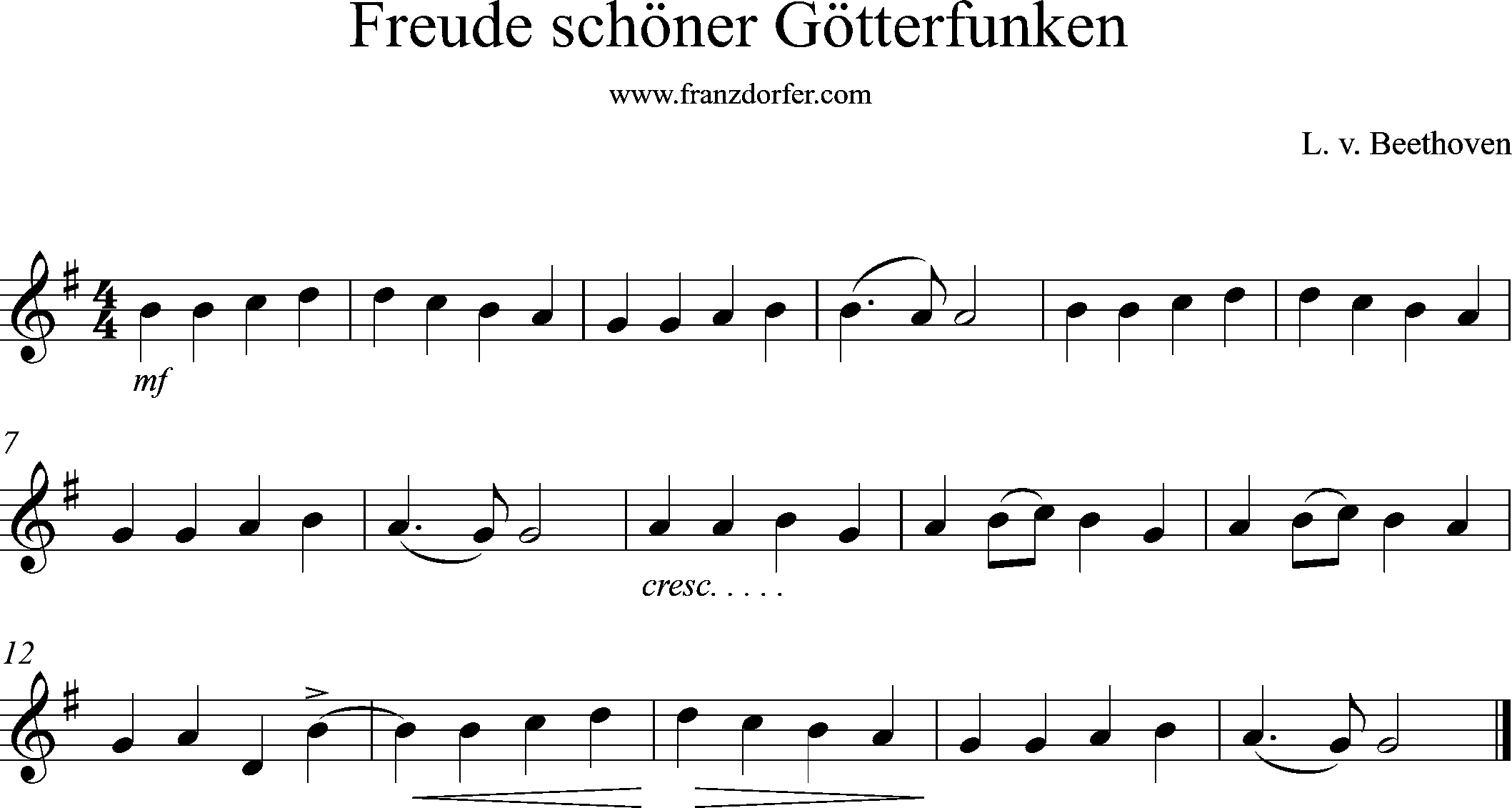 Querflöte, Noten, G-Dur, Europahymne